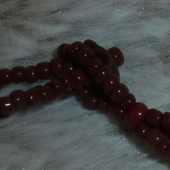 Boho Brown Bead Necklace, Real Bone Horn Rectangular Pendant, Button Closure 18" - Picture 10 of 10